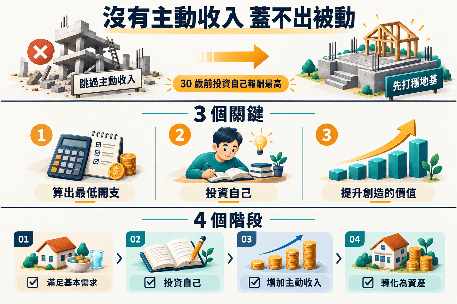 【行銷QA問】小資族打造被動收入最重要的事—從主動收入到被動收入的4個階段