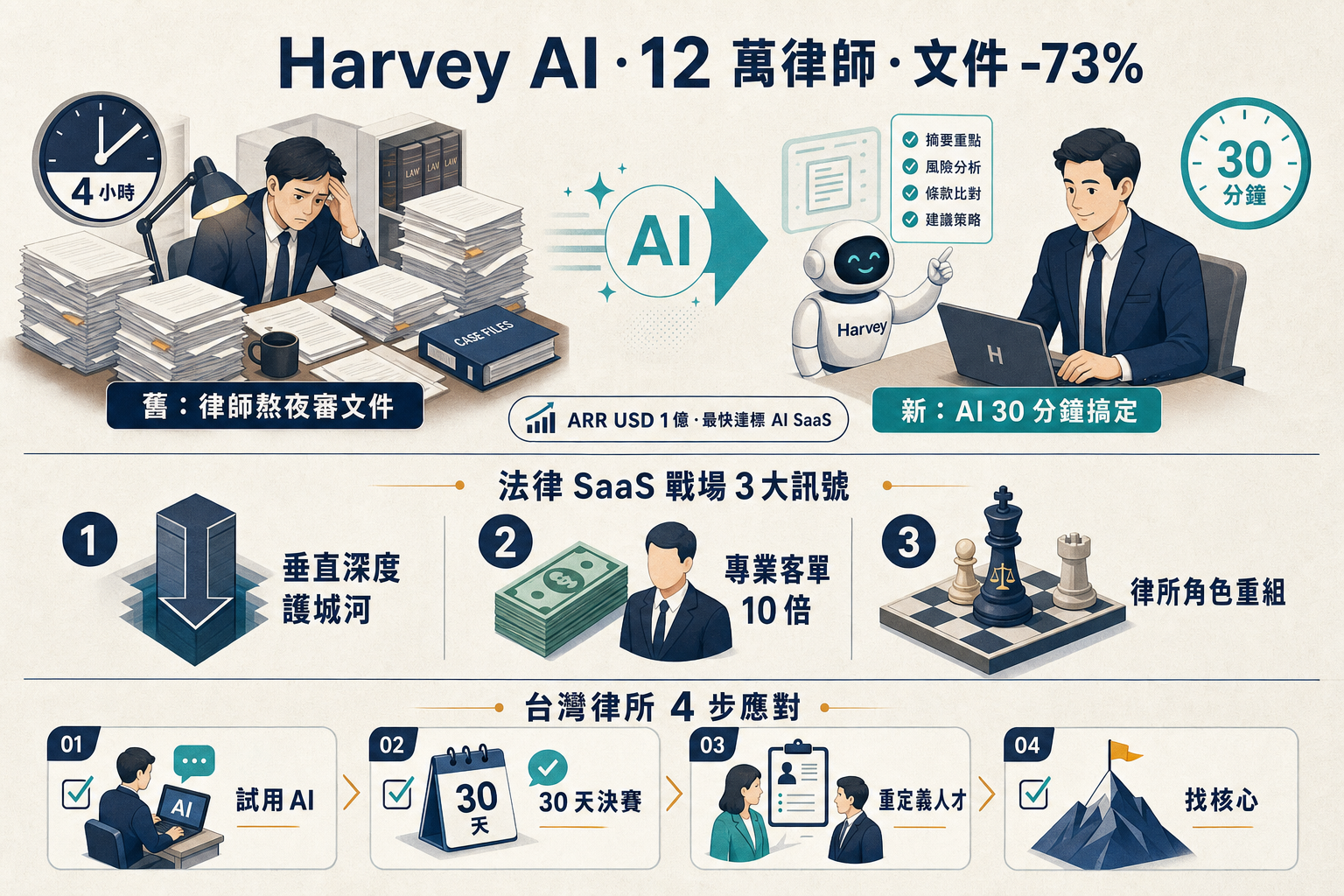 Harvey AI 法律助手 12 萬律師 法律 SaaS 戰場資訊圖