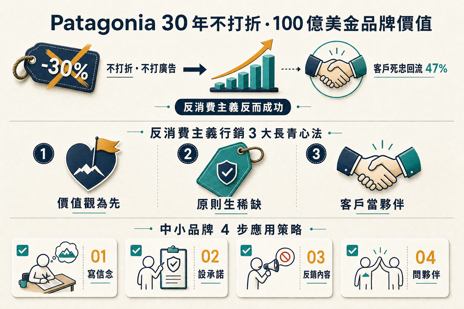 資訊圖:Patagonia 30 年不打折哲學 — 反消費主義行銷 3 大長青心法、中小品牌 4 步應用策略