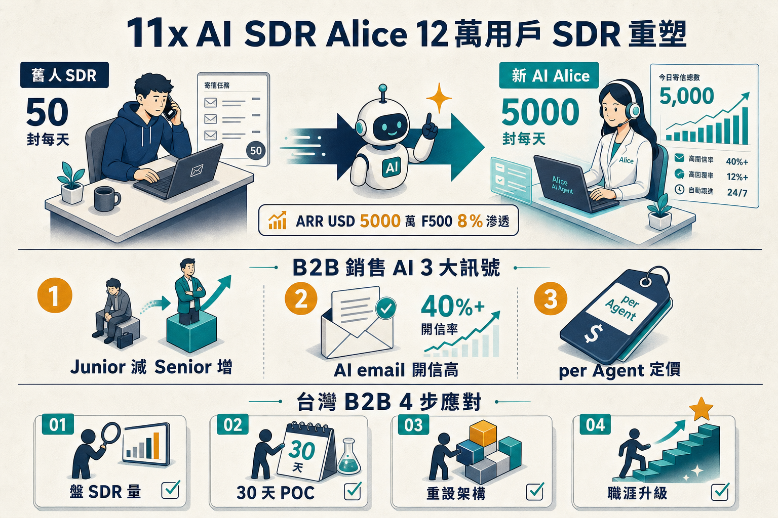 11x AI Sales Agent 12 萬用戶 B2B 銷售 AI Agent 3 訊號資訊圖