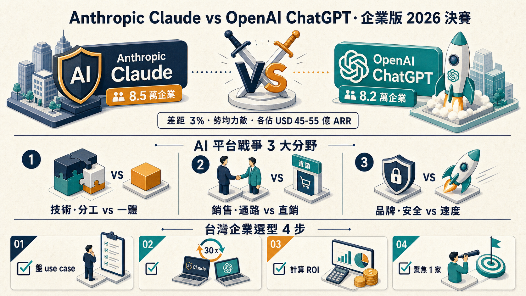 Anthropic Claude vs OpenAI ChatGPT Enterprise 2026 AI 平台戰爭資訊圖