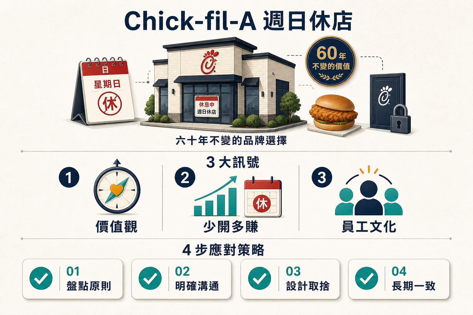 Chick-fil-A 60 年週日休店 200 億營收 3 訊號資訊圖