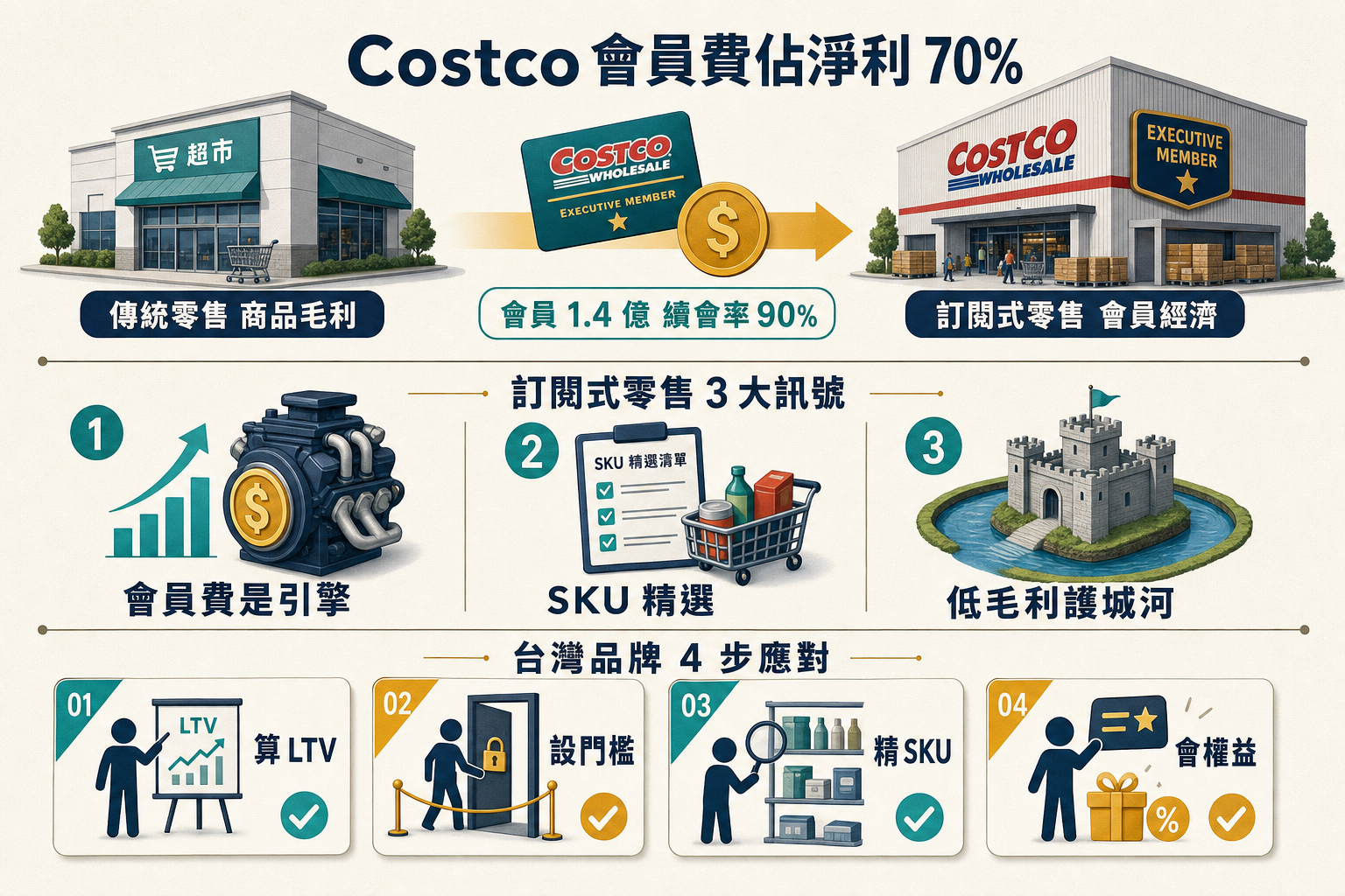 Costco 40 年會員費佔淨利 70% 高毛利密碼 3 訊號資訊圖