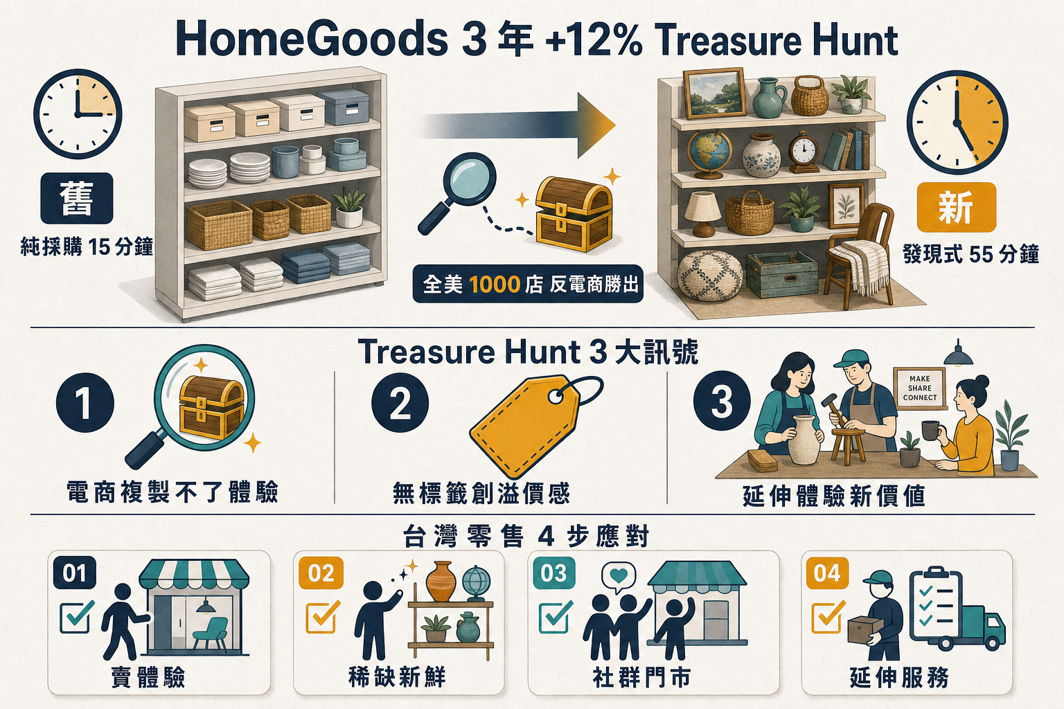 HomeGoods TJX 3 年 +12% 反電商實體店 3 訊號資訊圖