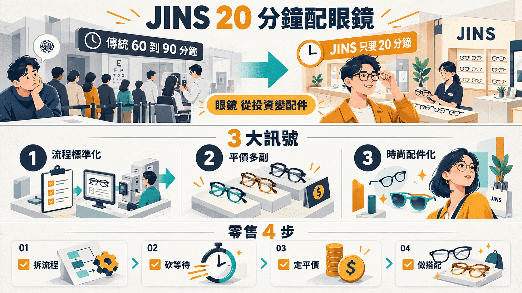 【行銷觀點】JINS 快時尚眼鏡全球 900 店 「20 分鐘配眼鏡」重塑眼鏡產業的 3 大訊號
