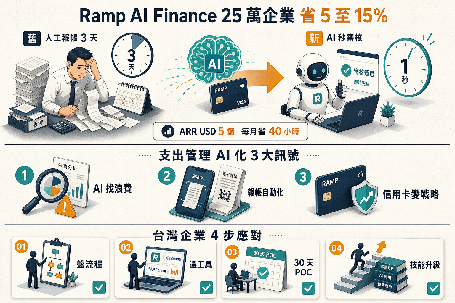 Ramp AI Finance 25 萬企業 支出管理 AI 化 3 訊號資訊圖