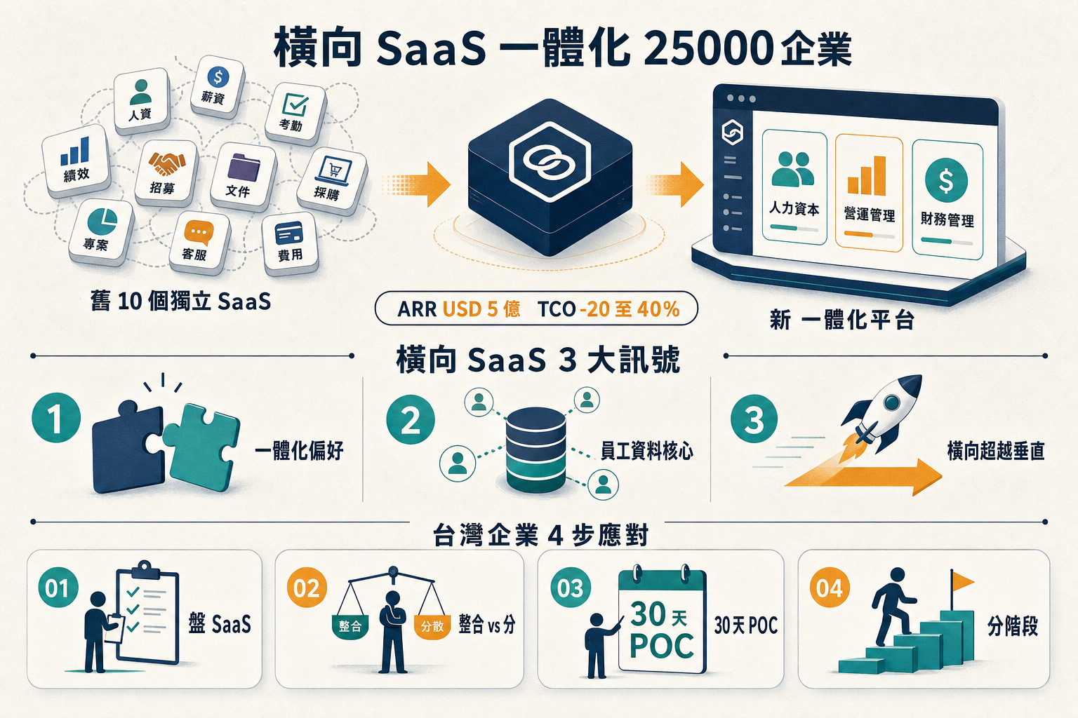 Rippling 一體化 HR IT Finance 6 年 橫向 SaaS 3 訊號資訊圖