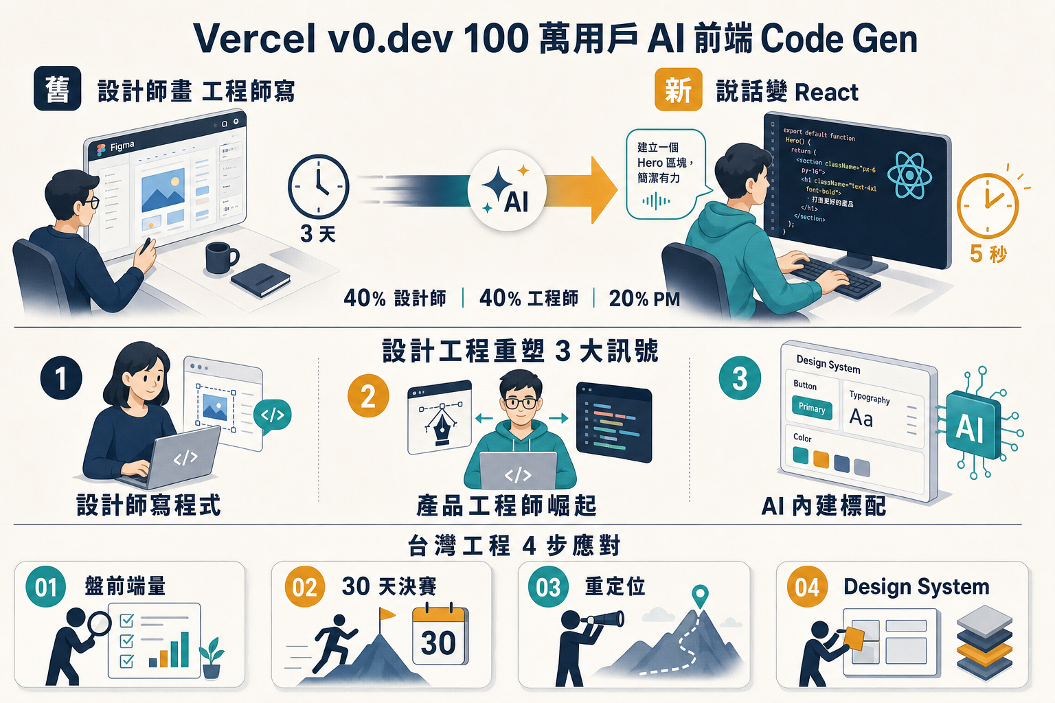 Vercel v0.dev 1 年 100 萬設計師 AI 前端 Code Gen 資訊圖