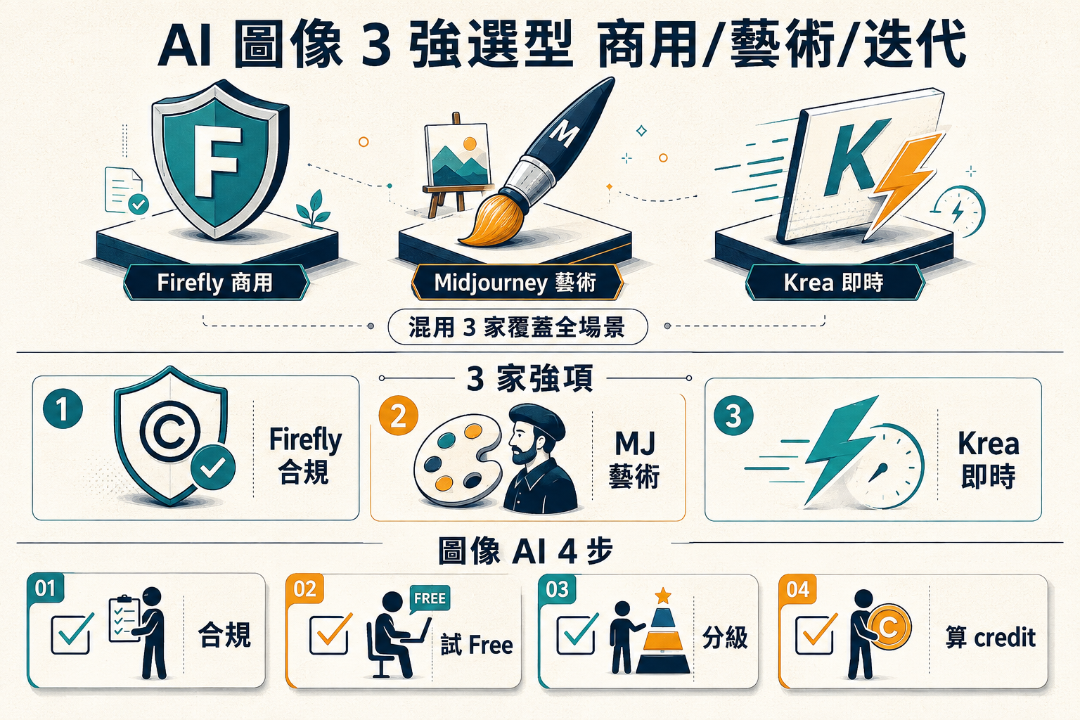 【商業案例】Adobe Firefly vs Midjourney vs Krea AI 圖像 3 強｜商用/授權/風格 5 問
