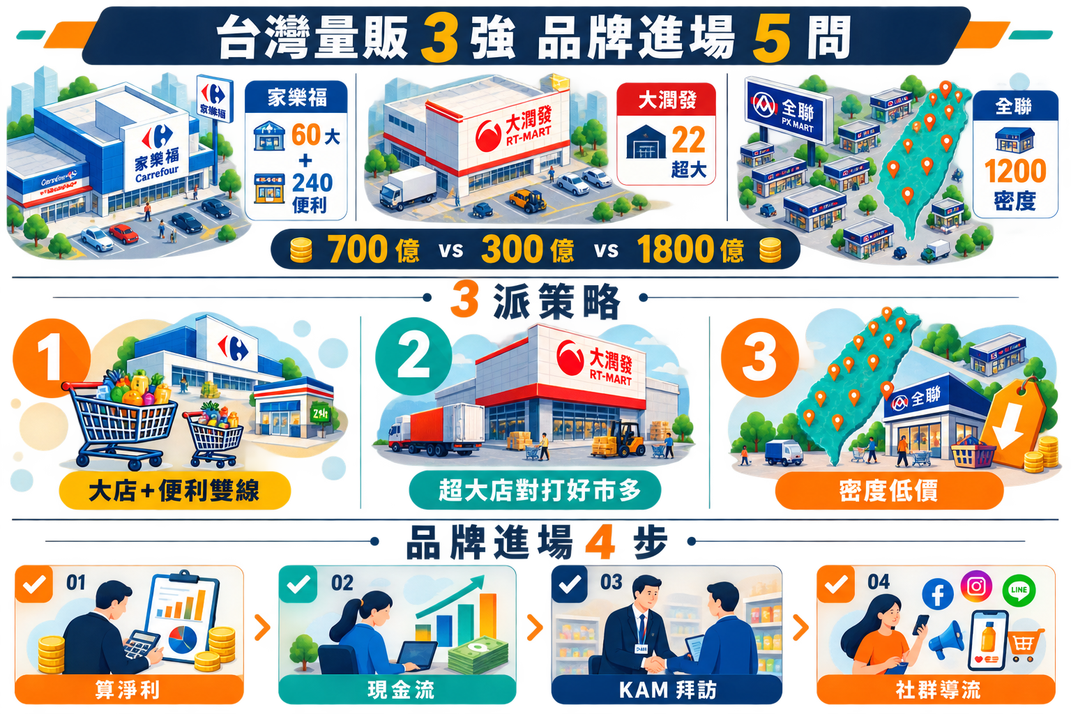【行銷觀點】家樂福 vs 大潤發 vs 全聯 台灣量販 3 強戰爭｜品牌進場 5 問