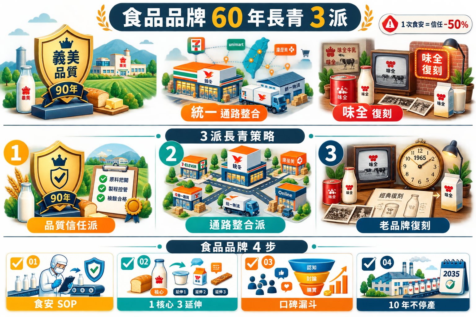 義美 vs 統一 vs 味全 台灣食品 60 年品牌長青 3 派｜經營 5 問