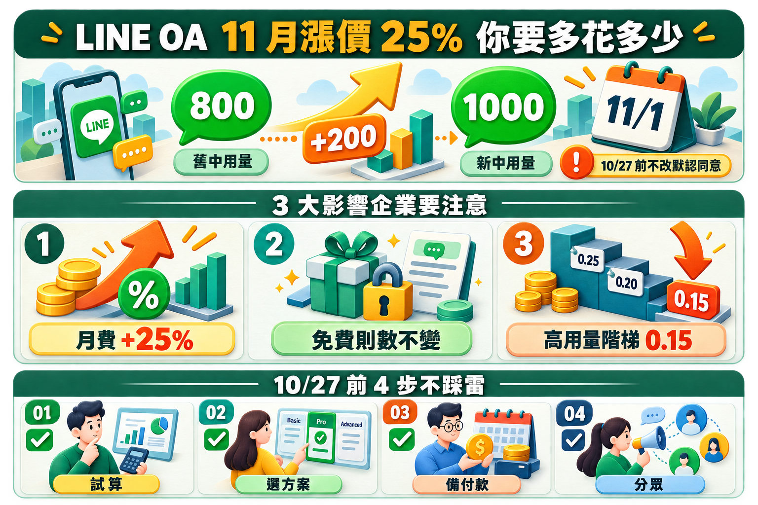 【行銷觀點】LINE 官方帳號 2026/11 漲價 25%｜5 大影響 + 分眾省 56% 實測 + 試算表