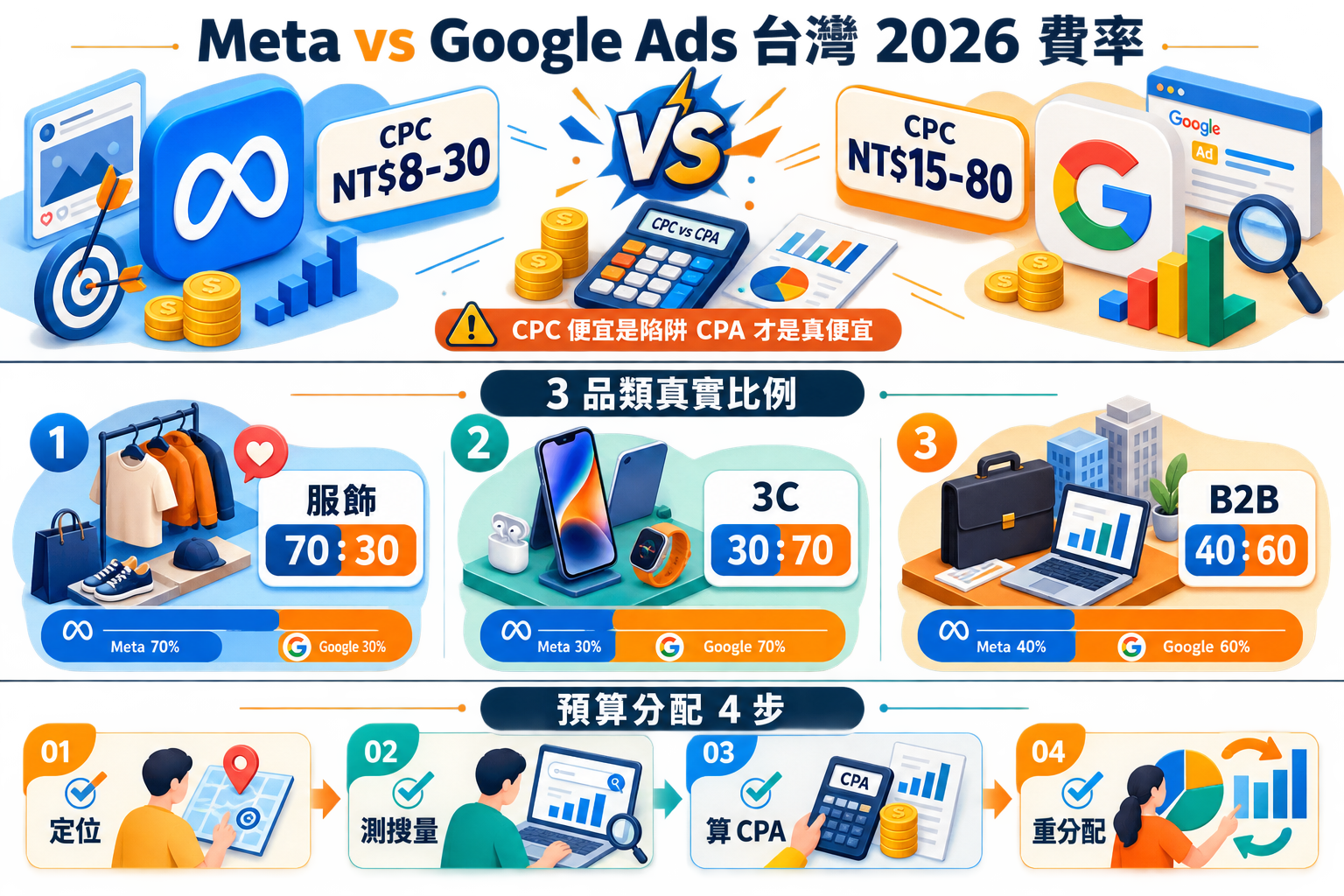 【行銷觀點】Meta 廣告 vs Google Ads 台灣 2026 費率完整比較｜預算分配 5 問