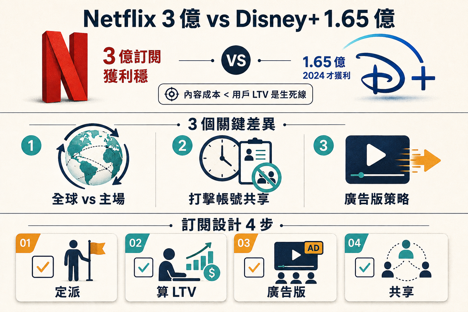 【商業案例】Netflix vs Disney+ 3 年訂閱制戰爭｜3 個關鍵決策 + 訂閱設計 5 問