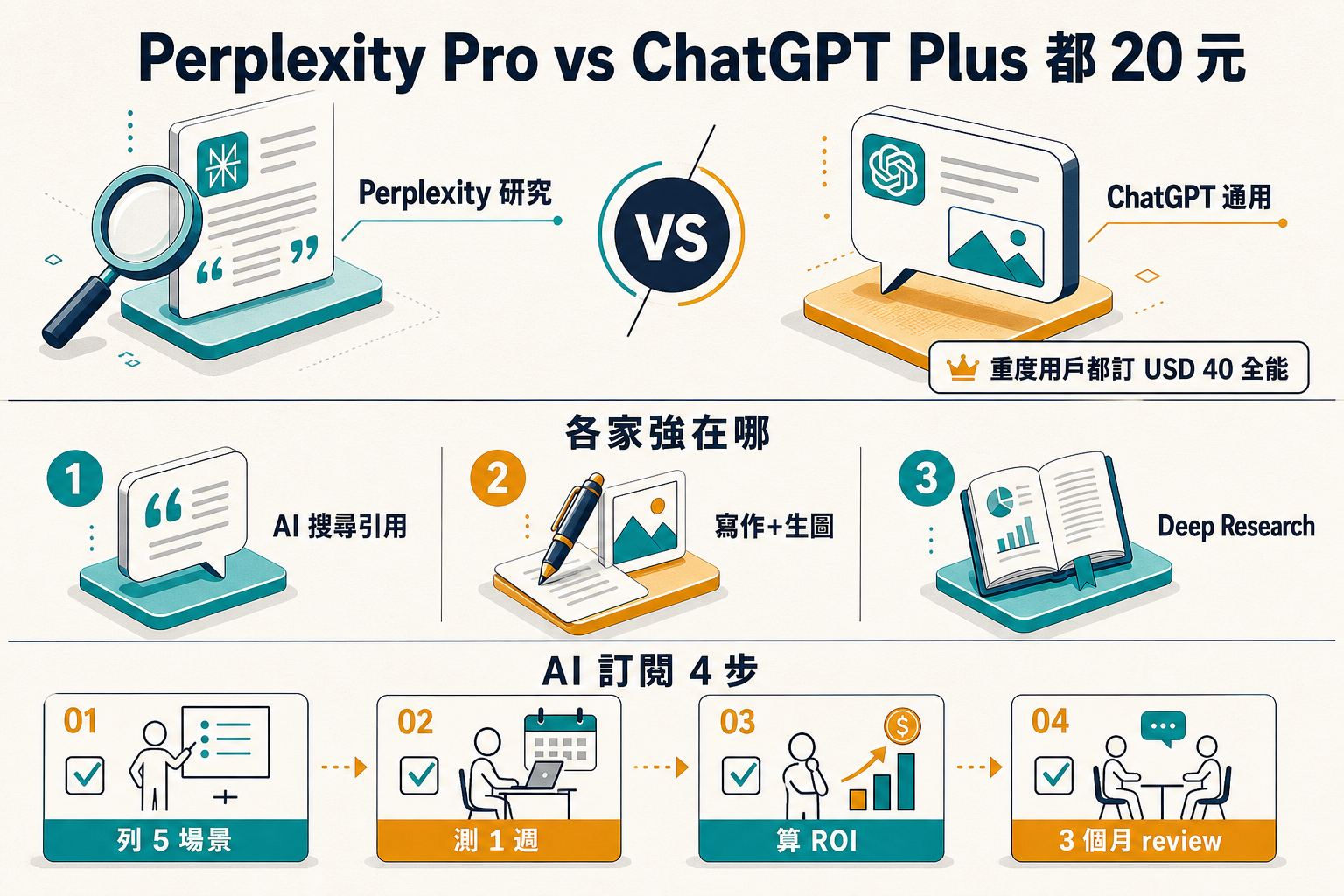 Perplexity Pro vs ChatGPT Plus 3 年 5 場景實測｜訂閱者選擇 5 問
