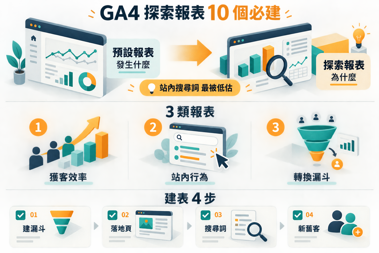 GA4 探索報表 10 個必建｜電商與內容站通用 + 常見 3 錯誤