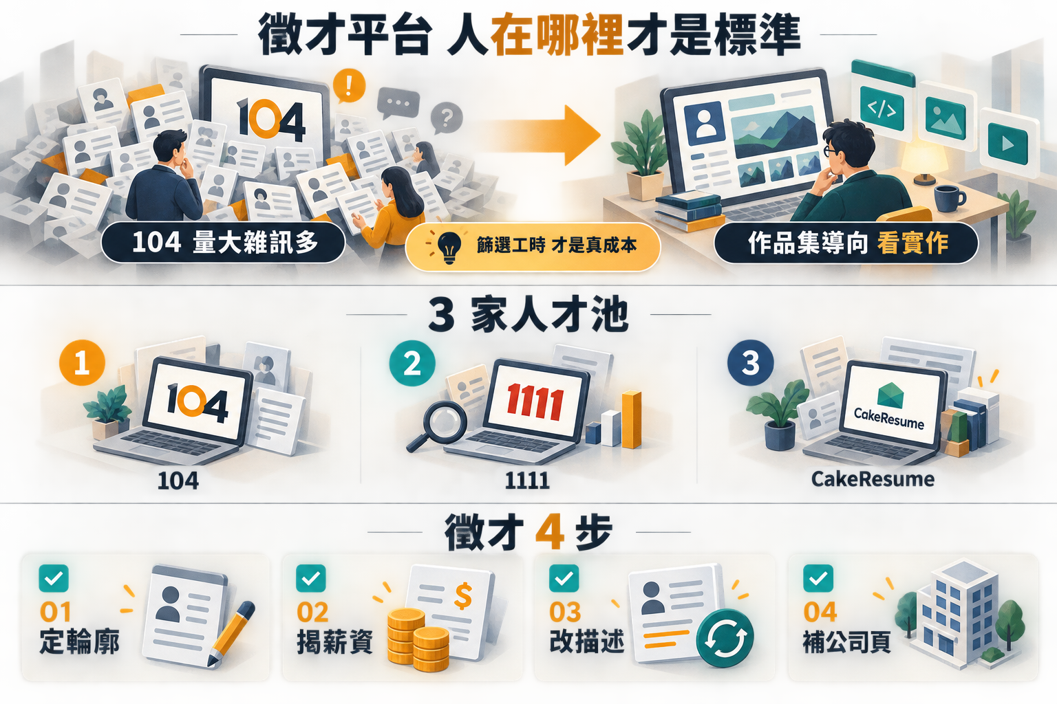 104 vs 1111 vs CakeResume 台灣求職平台 3 派｜企業徵才選型 5 問