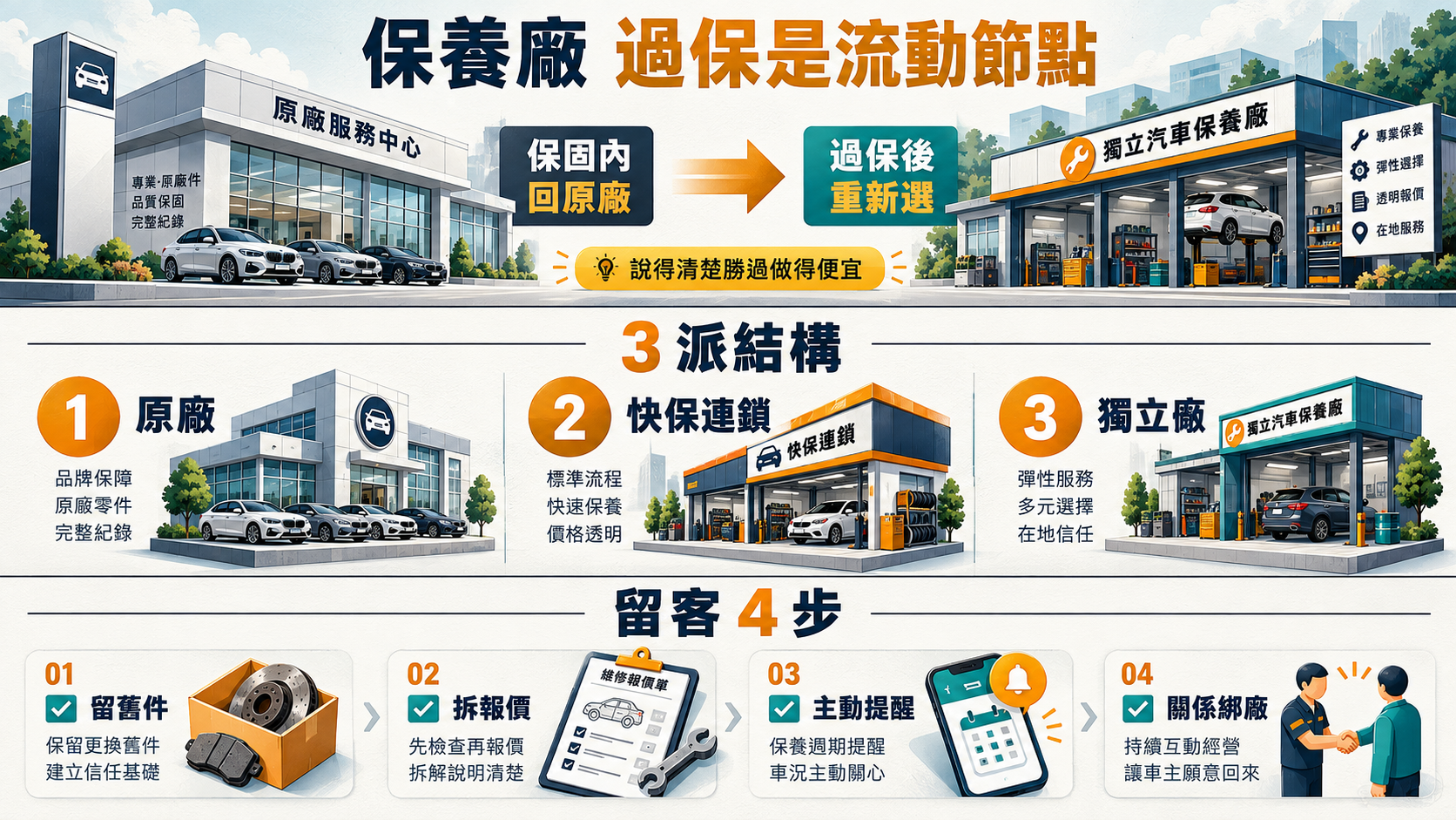 【行銷觀點】原廠 vs 快保連鎖 vs 獨立保養廠｜台灣車輛保養 3 派 + 經營 5 問