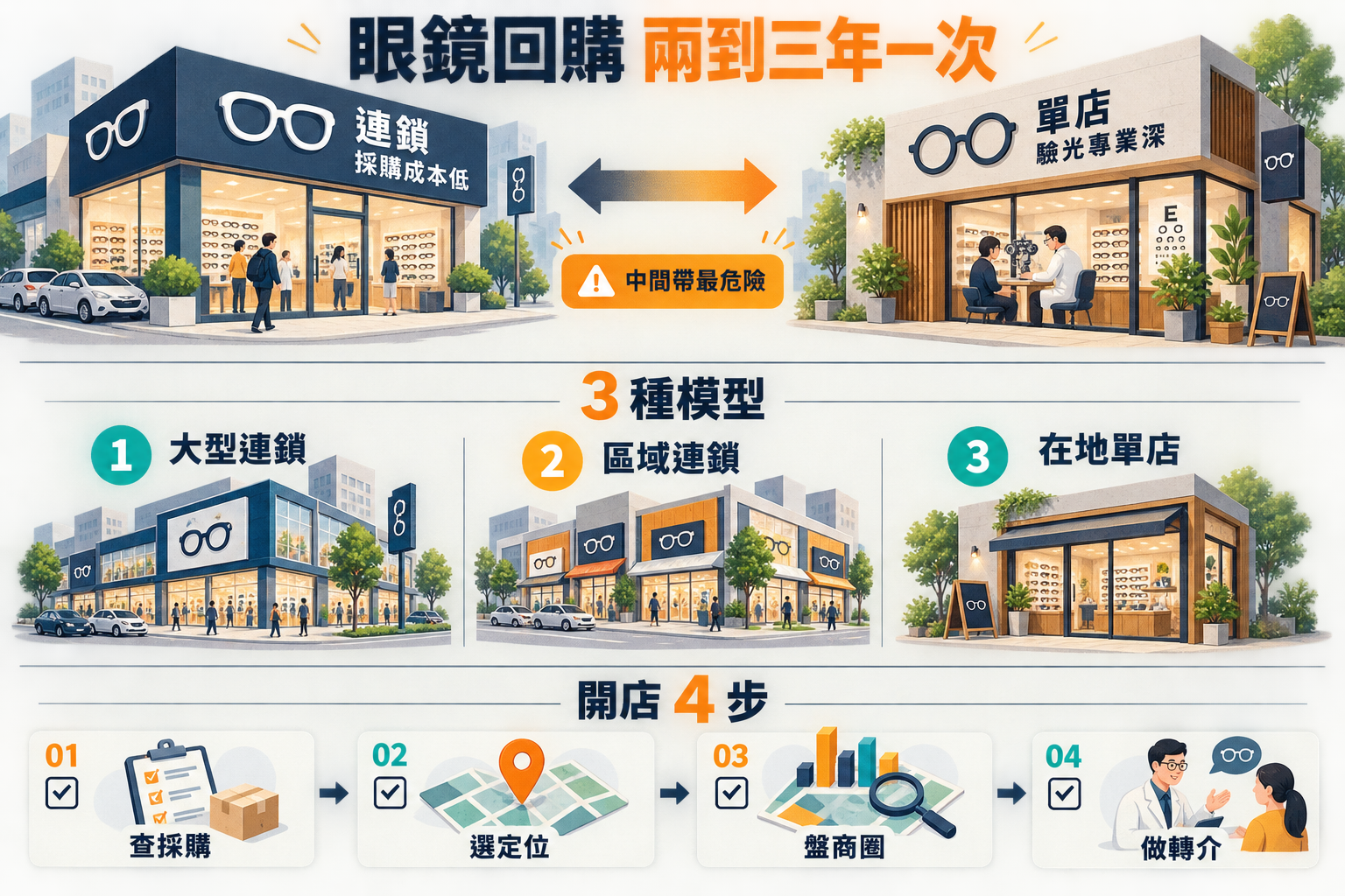 【行銷觀點】寶島 vs 小林 vs 在地眼鏡行｜台灣配鏡通路 3 種模型 + 開店 5 問